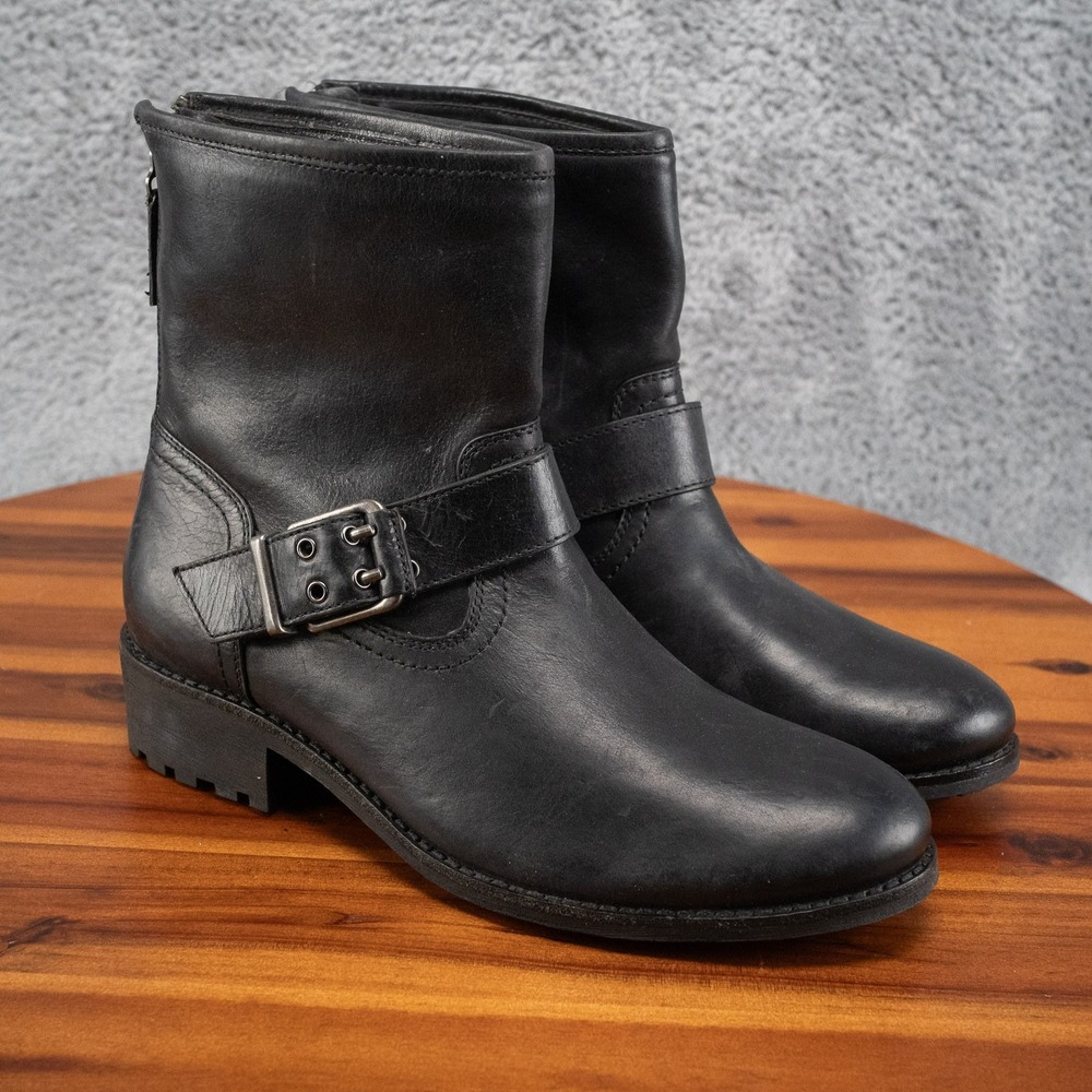 Women's Trask Brenna Motorcycle Black Leather Ankle Boots Size 7